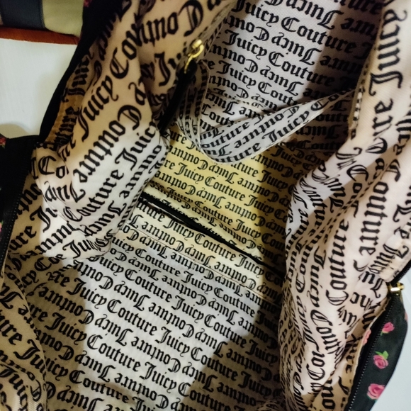 Vintage Juicy Couture Black Quilted Rose XL Duffle Travel Carry on Bag Purse - Picture 11 of 12